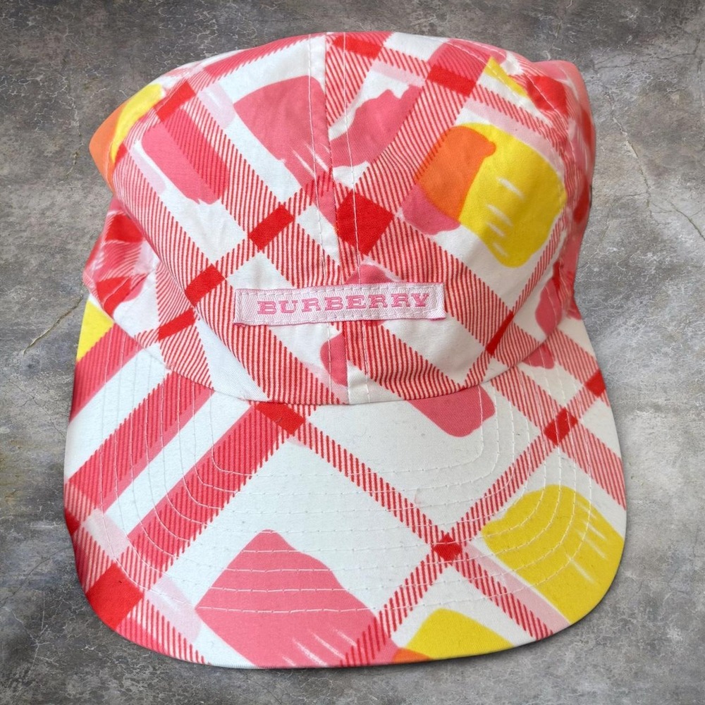 Vintage 2000s Burberry London Novacheck Plaid Pink Colorful Adjustable Hat Y2K